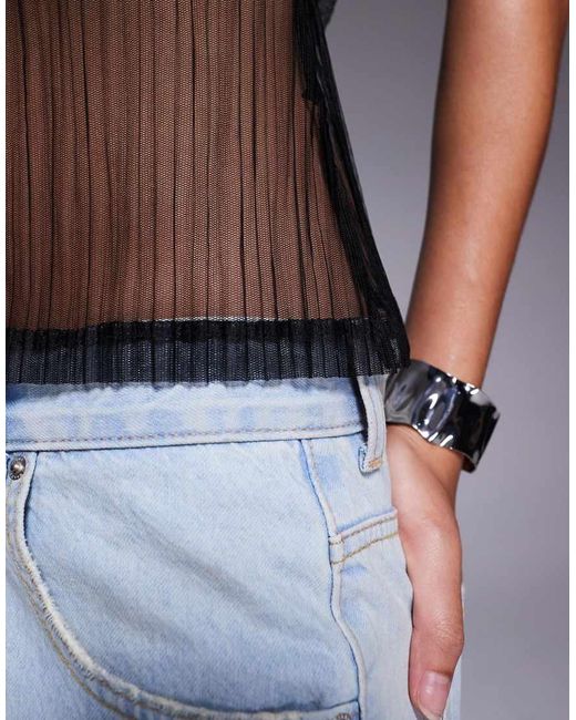 ASOS Black Sleeveless High Neck Sheer Plisse Top