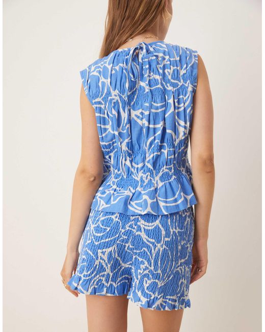 ASOS Blue Linen Blend Shirred Knicker Shorts Co-ord
