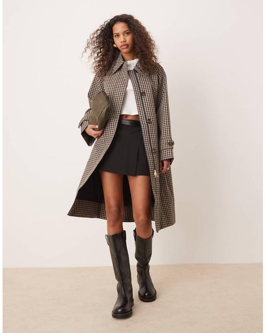 Barbour Natural Nadine Checked Long Jacket