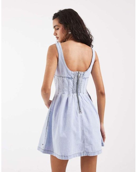 Tommy Hilfiger Blue Denim Mini Dress With Pleat Details