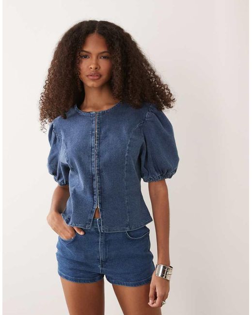 Miss Selfridge Blue Puff Sleeve Denim Top Co-ord
