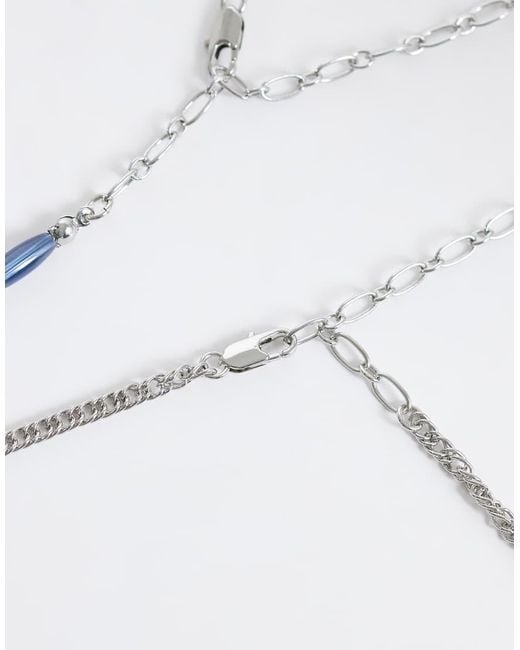ASOS Metallic 2 Pack Blue Beaded And Oval Pendant Necklaces for men