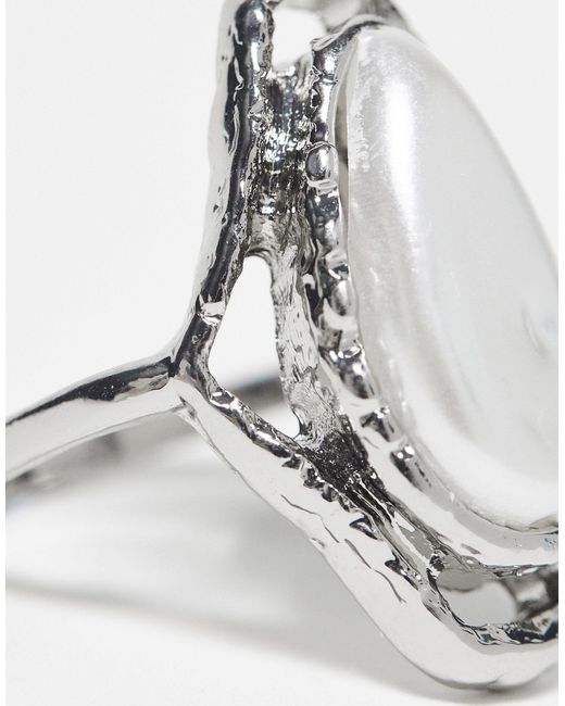 Anello unisex argentato con pietra sintetica di Reclaimed (vintage) in White