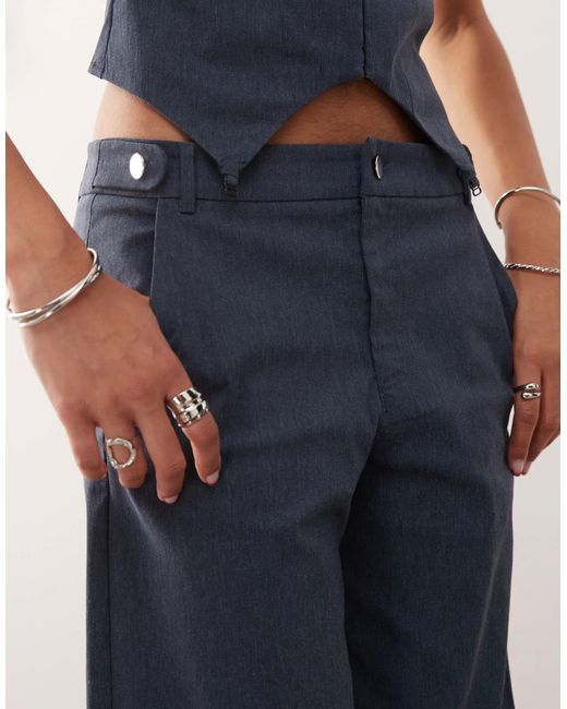 Pantalon habillé en bengaline à taille basse - bleu denim Collusion en coloris Blue