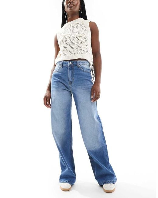 Don't Think Twice Blue Dtt Winnie Mid Rise Wide Leg Jeans
