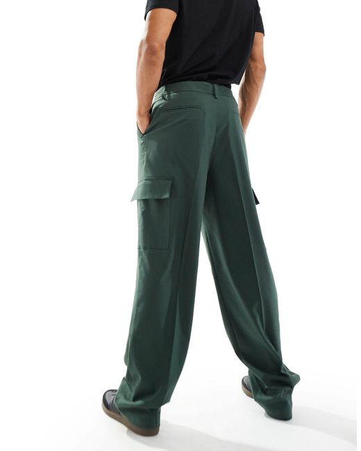 Pantaloni cargo eleganti a fondo ampio verdi di ASOS in Green da Uomo