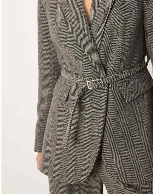 Gina Tricot Gray Co-ord Herringbone Belted Blazer