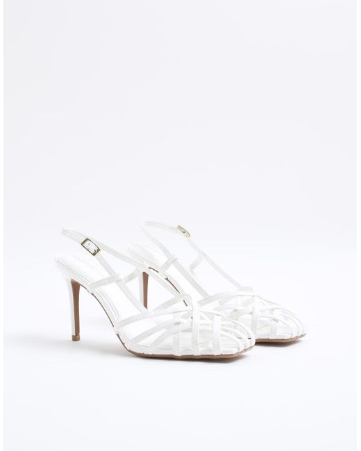 River Island White Caged Square Toe Heels
