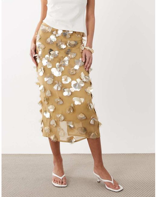 ASOS White 3d Flower Embellished Volume Midi Skirt