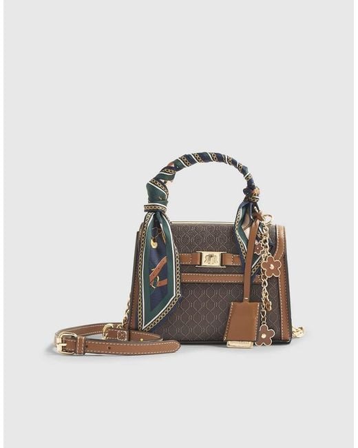 River Island Brown Scarf Detail Monogram Print Tote Bag
