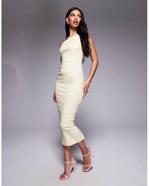 Vesper Gray Bengaline One Shoulder Strap Bodycon Midaxi Dress