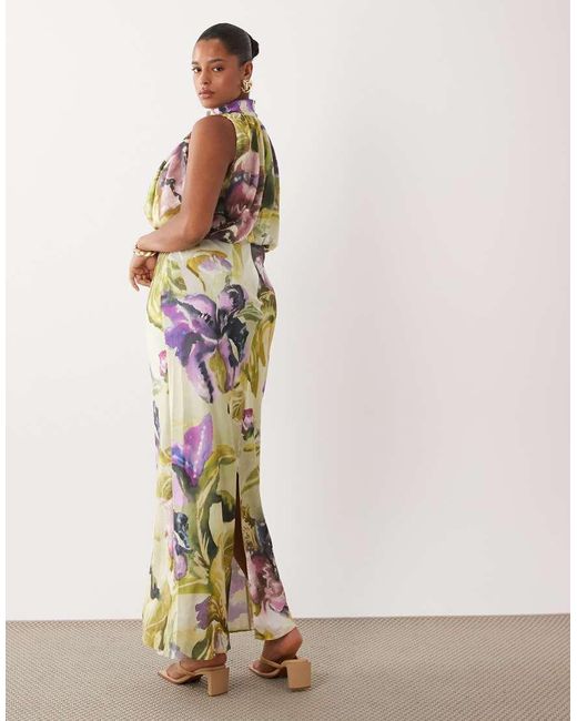 ASOS White Asos Design Curve Halter Neck Blouson Satin Maxi Dress