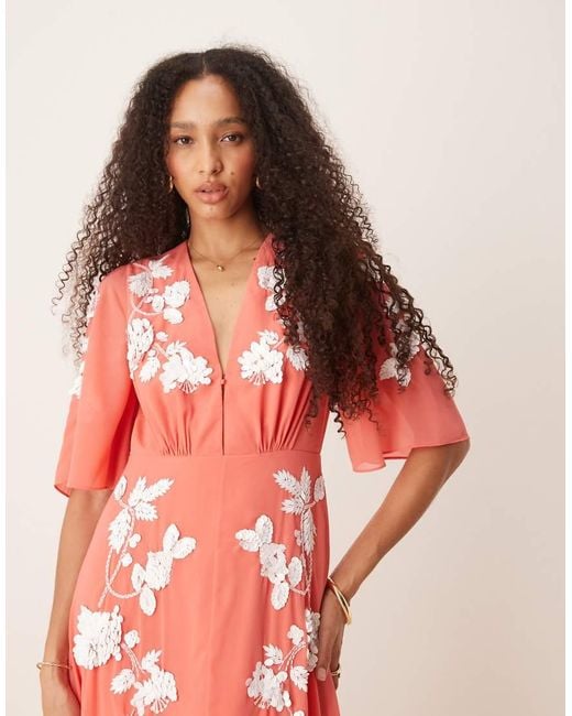 Hope & Ivy Pink Plunge Front Embellished V-neck Maxi Dress