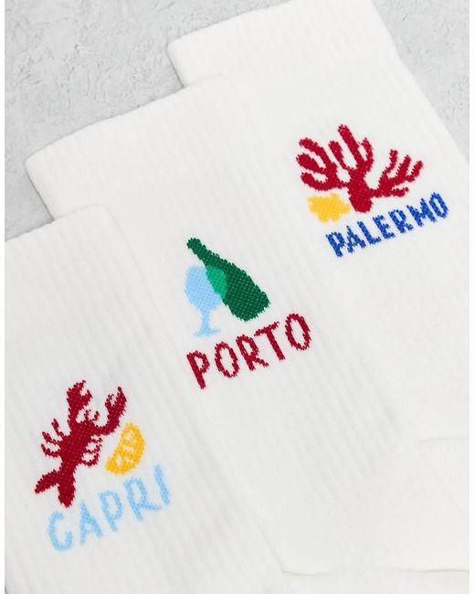 Pack De 3 Pares De Calcetines Blancos Con Estampado Gráfico De ASOS de hombre de color White