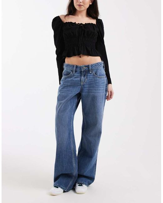 Hollister Blue Low Rise Baggy Jeans With Adjustable Waist