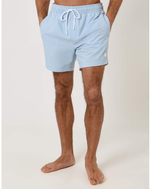 Threadbare Blue Drawcord Waist Seersucker Swim Shorts for men