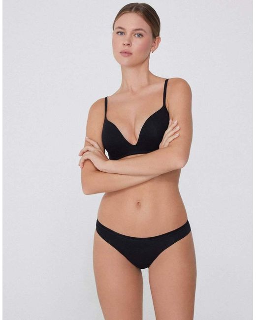 Tezenis Black Plain Colour Cotton Brazilian Briefs