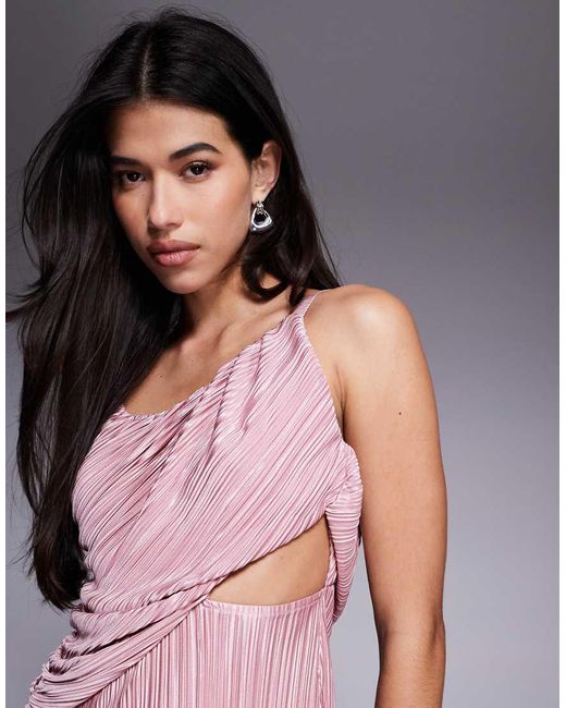 Vestito Lungo Plissettato Color Cipria Con Drappeggio Profondo di ASOS in Gray