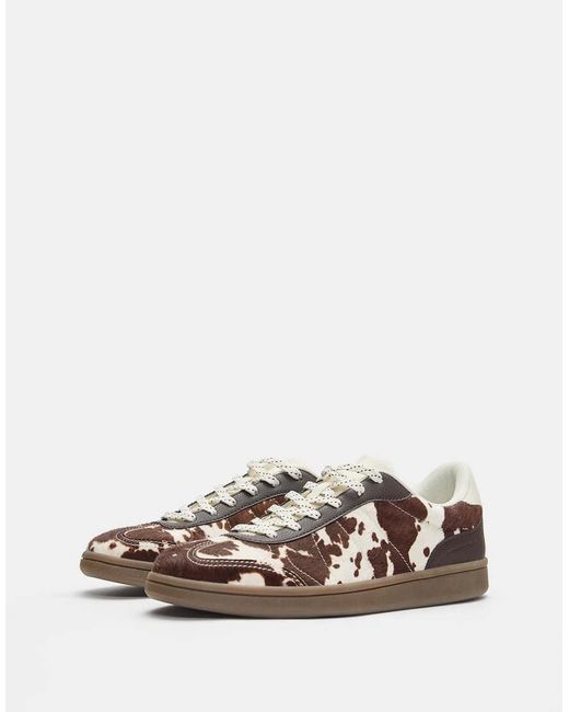 Pull&Bear Multicolor Cow Print Leather Trainers