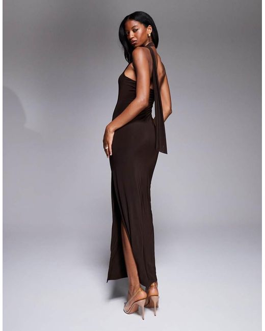 Kaiia Black Exclusive Double Layered Slinky Scarf Neck Detail Maxi Dress