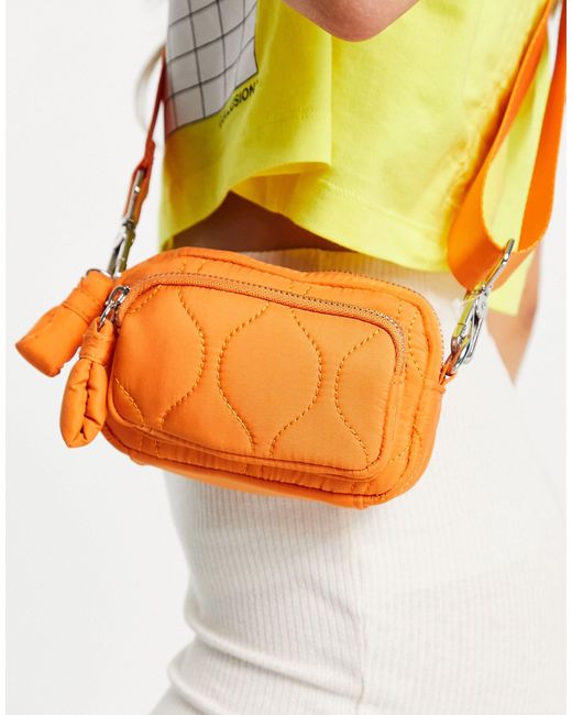 TOPSHOP Orange Micro Quilted Nylon Crossbody Bag