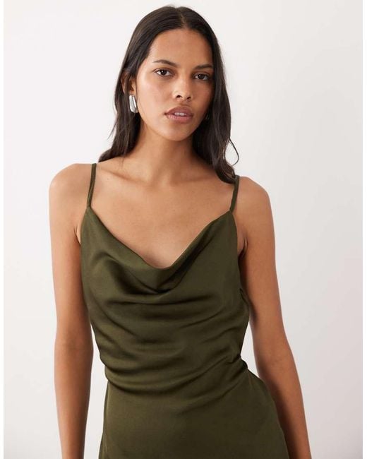 New Look Green Satin Cowl Neck Midi Dress