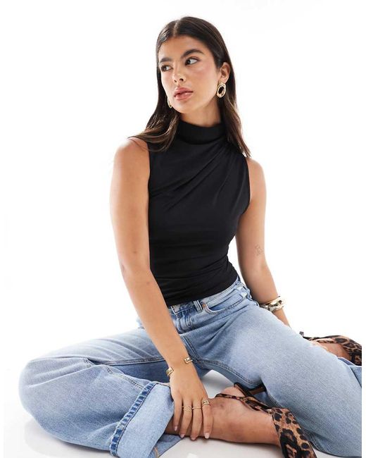 Pieces Black Drape Neck Sleeveless Top