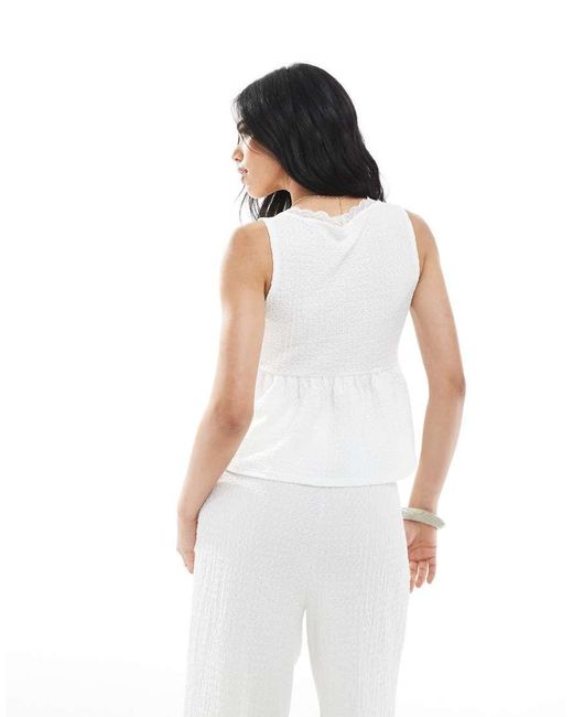Top De Estilo Mesonera Con Ribete De Encaje De Tejido Texturizado De (Parte De Un Conjunto)-Blanco Miss Selfridge de color White