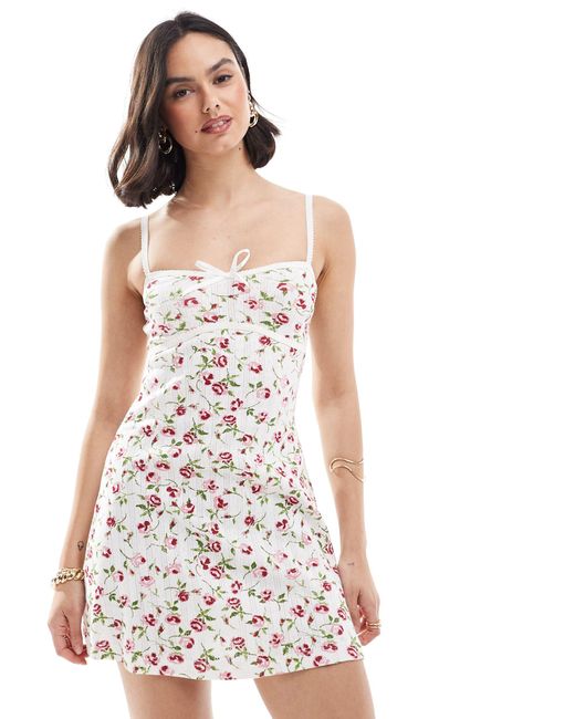 ASOS White Cami Lace Strap Pointelle Mini Dress With Binding