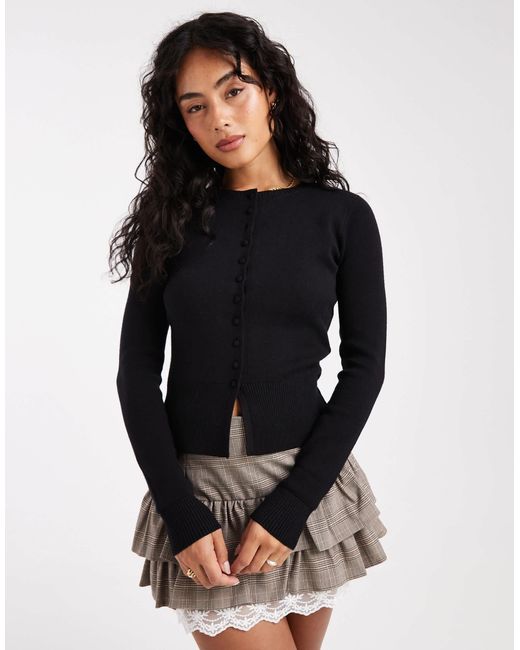 Threadbare Black Button Through Compact Cardigan