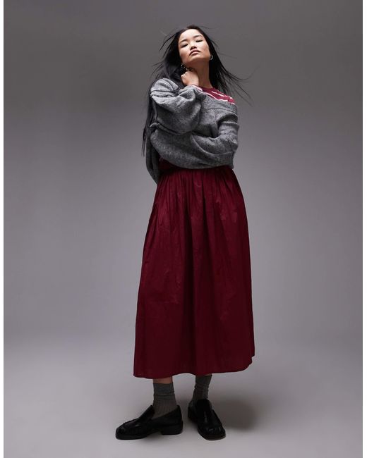 Jupe ample en coton froissé - bordeaux TOPSHOP en coloris Purple