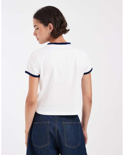 Fred Perry White Contrast Velour Trim T-shirt