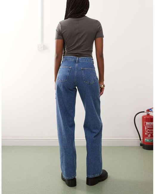 Noisy May Blue Wide Leg Jeans With Star Patches