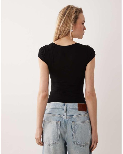 Miss Selfridge Blue 2 Pack Cap Sleeve Square Neck Bodysuit