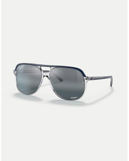 Ray-Ban Blue Bill Square Polarised Sunglasses With Transparent Mirrored Lens