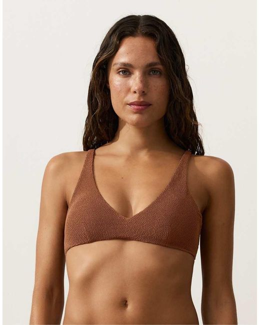 Oysho Brown Crinkle Halter Bikini