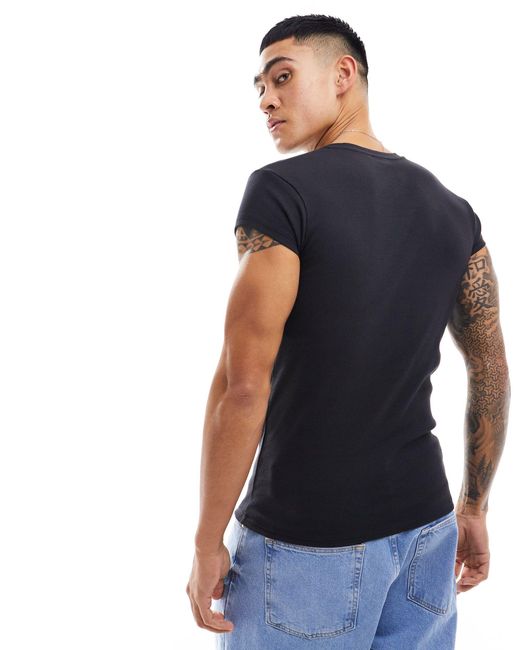 T-shirt attillata nera con maniche ad aletta di ASOS in Blue da Uomo