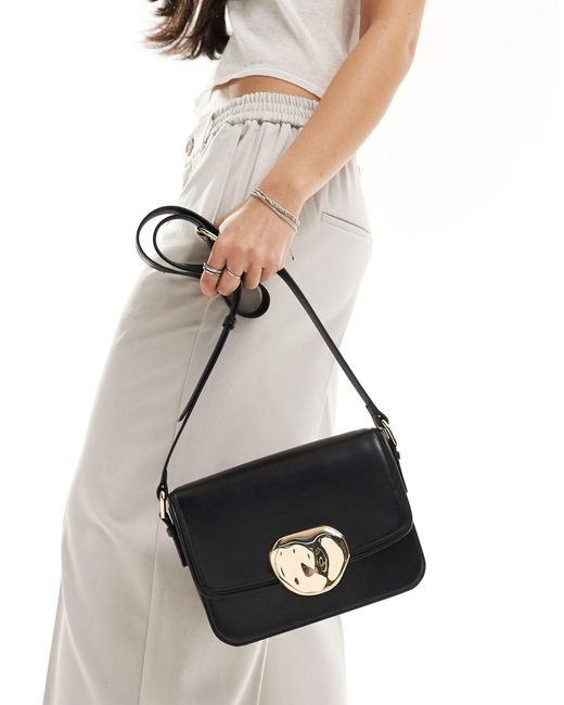 & Other Stories Gray Leather Cross Body Bag With Abstract Gold Buckle Detail