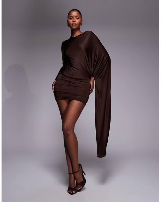 Oh Polly Brown Cape Top Drape Mini Dress