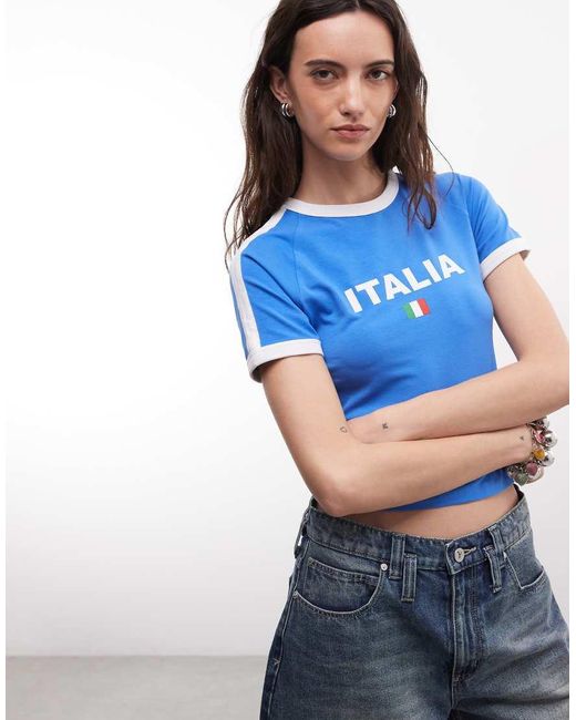 Reclaimed Vintage Blue Baby Tee With Italia Slogan