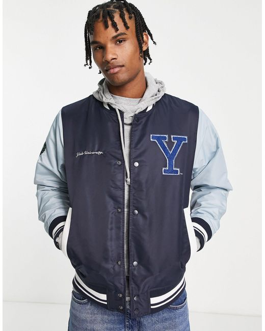 Pull&Bear Synthetic Yale Varsity Bomber Jacket in Blue for Men Lyst