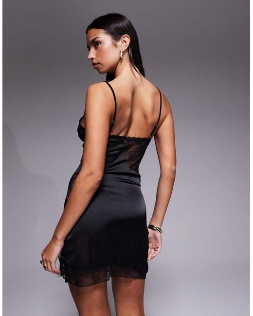 Edikted Gray Asymetric Lacey Satin Effect Mini Dress