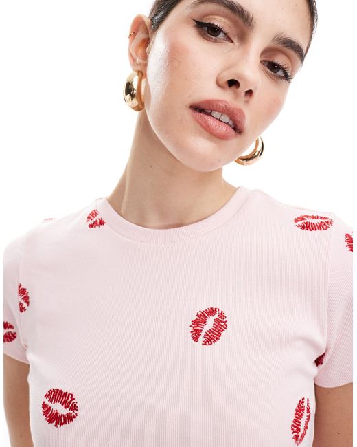 ASOS White Baby T-shirt With Lips Embroidery