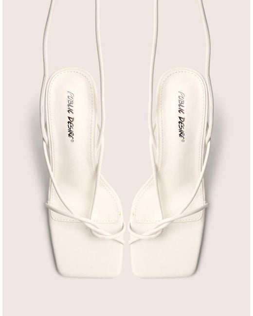 Public Desire Natural Lacey Square Toe Strappy Lace Up Stiletto Heels