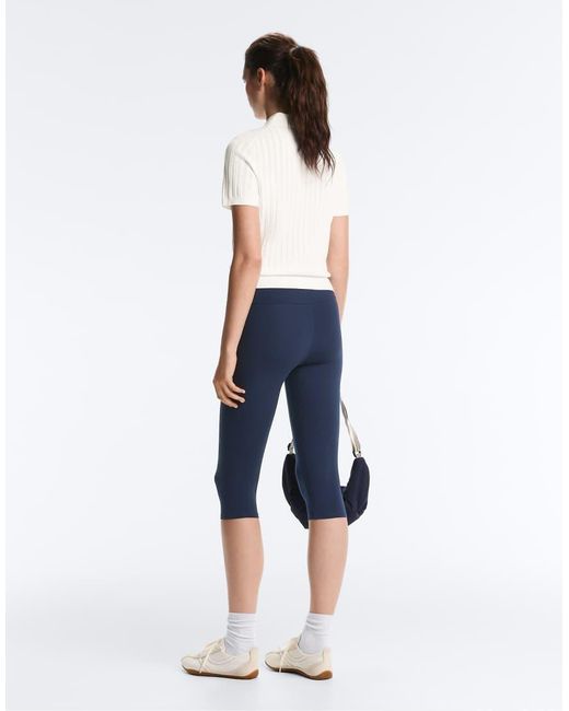 Oysho Blue Pointelle Knit Polo Shirt