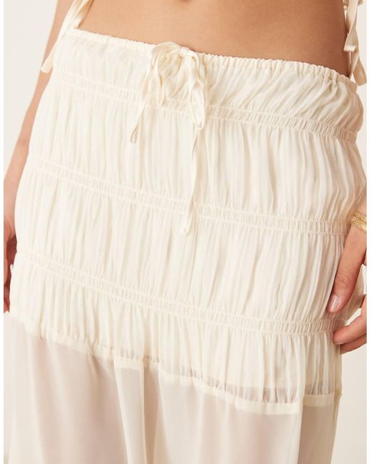 SNDY'S Natural Shirred Detail Sheer Hem Maxi Skirt Co-ord
