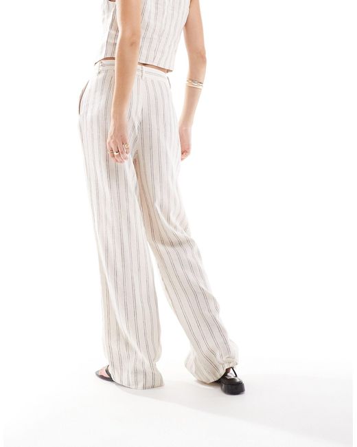 Pantalon d'ensemble à rayures en lin mélangé Mango en coloris White