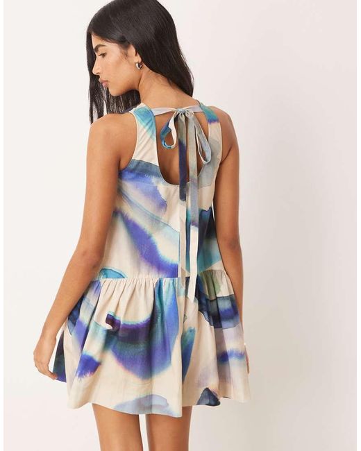 ASOS Mini Jurk Van Voile Met Halternek En Verlaagde Taille in het Blue
