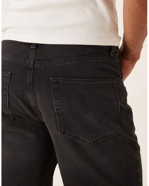 ASOS Natural Mid Length Slim Denim Shorts With Rips for men