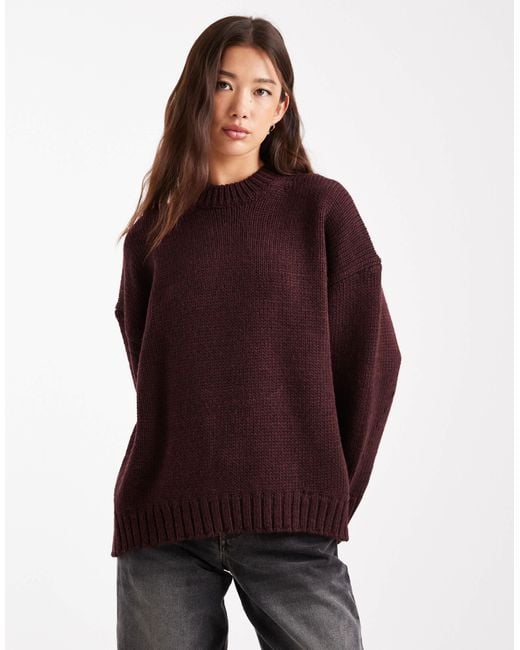 ASOS Purple Oversized Clean Yarn Crew Neck Sweater With Curved Hem